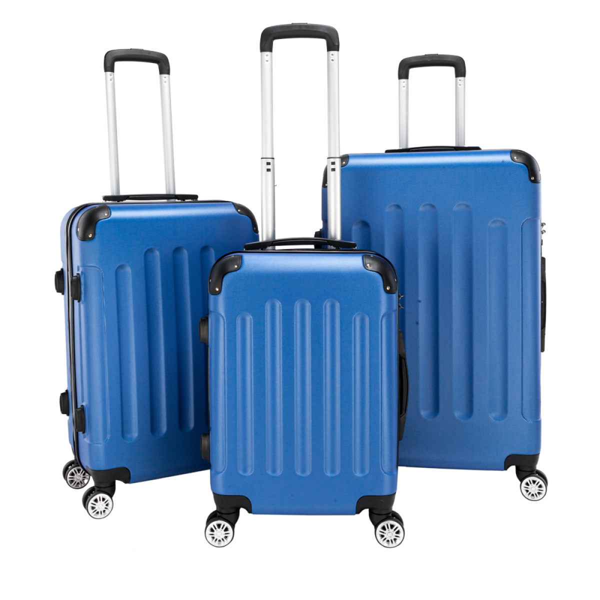 3 Piece ABS Carry-On Suitcase Set with 4 Spinner Wheels and Telescopic Handle