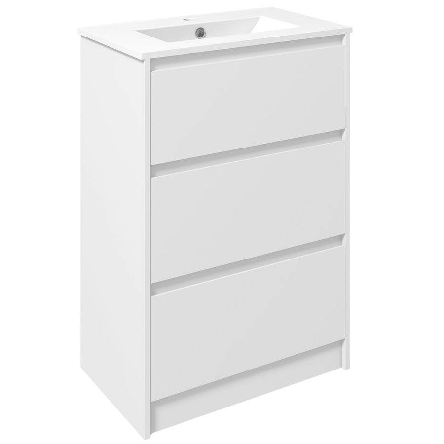 600mm Bathroom Vanity Unit with 1 Tap Hole Basin and Drawers, Gloss White