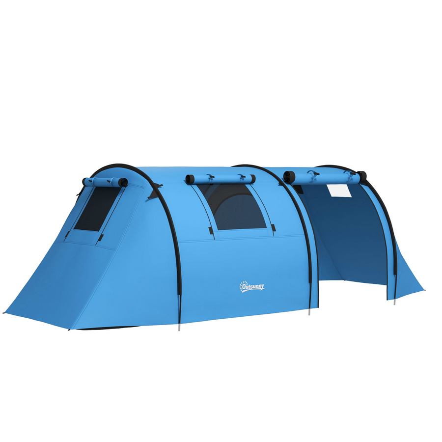 Outsunny 2 Room Camping Family Tent for 3-4 People, 3000mm Waterproof, Sky Blue