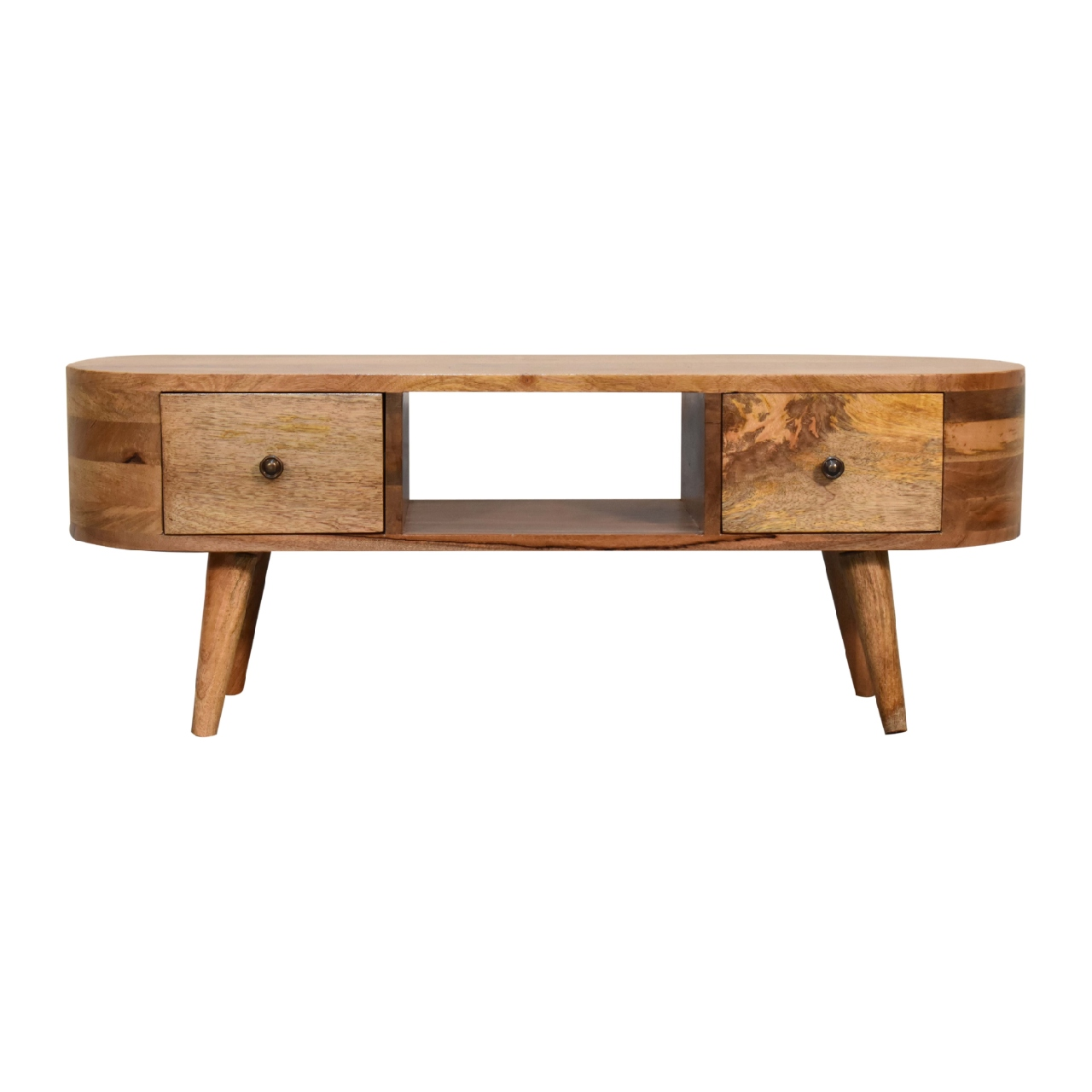 Artisan Furniture Solid Wood Mini Rounded Entertainment Unit, 2 Drawers, Beige