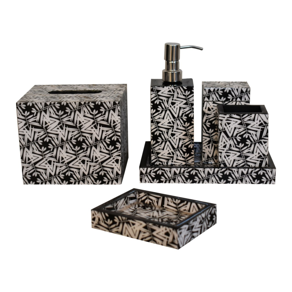 Artisan Furniture Aztec Print Bathroom Set of 6, White & Black
