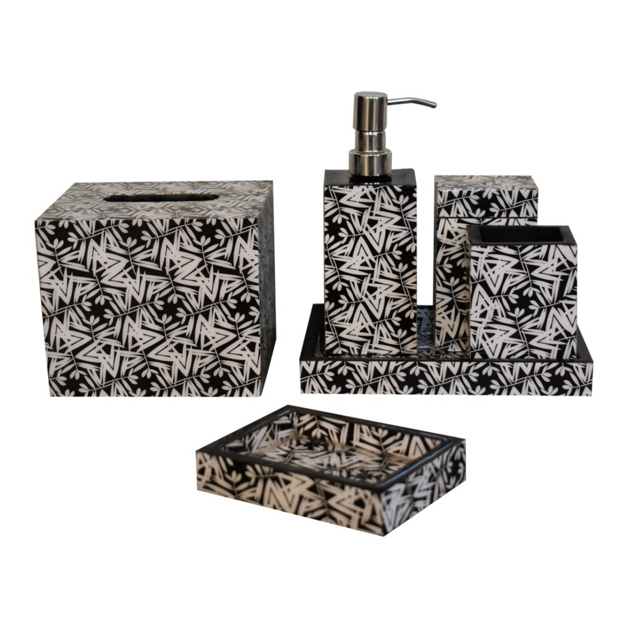Artisan Furniture Aztec Print Bathroom Set of 6, White & Black