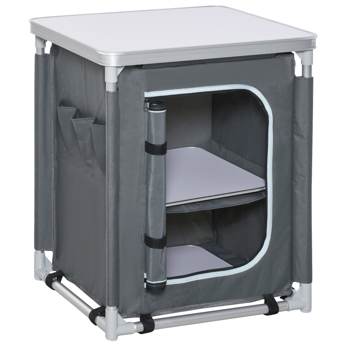 Outdoor 2-Shelf Camping Cupboard Kitchen Station Cook Table, Aluminium Frame