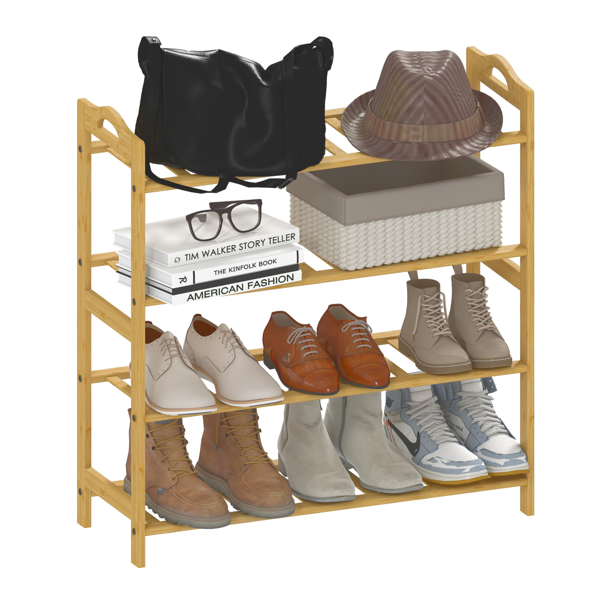 HOMCOM 4-Tier Shoe Rack, Bamboo Shoe Shelf Stand