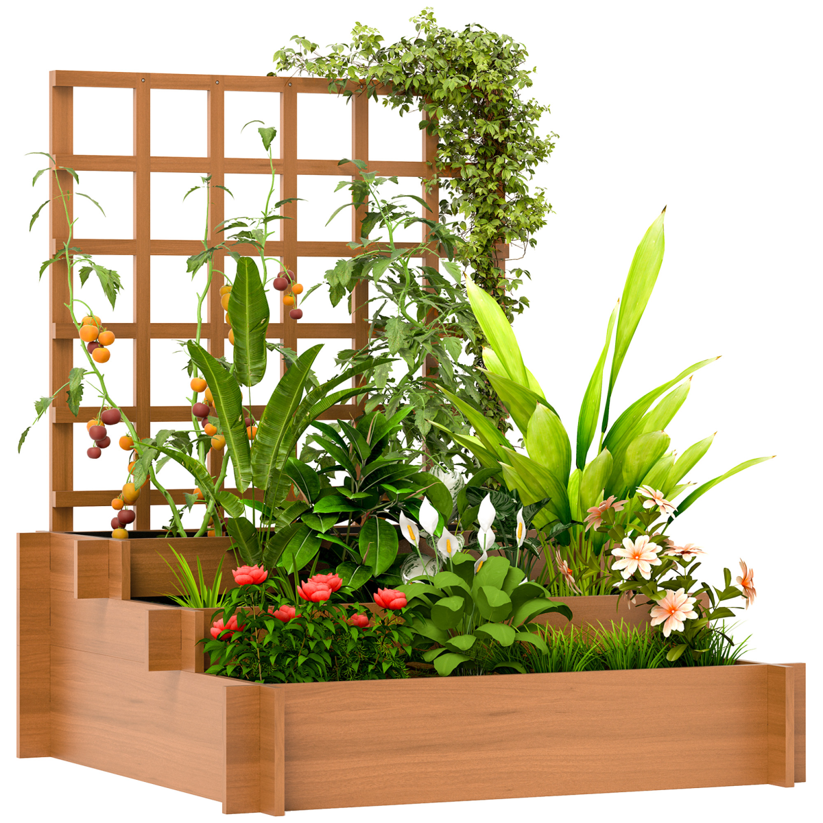 Climbing Plant Trellis with 3 Planters Fir Wood Garden Feature