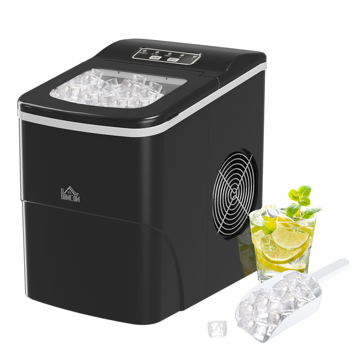 Ice Maker 12kg/24H Production with Scoop Basket, Black
