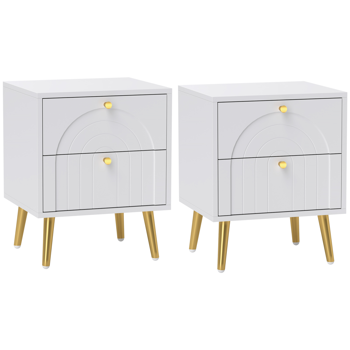 HOMCOM 2-Piece Bedside Tables Set with 2 Drawers, White