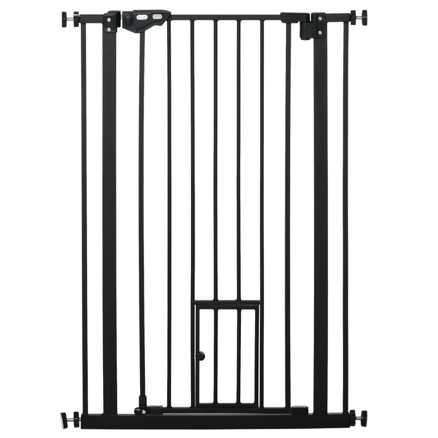 Extra Tall Dog Gate with Cat Door Auto Close for Stairs 74-80 cm Wide