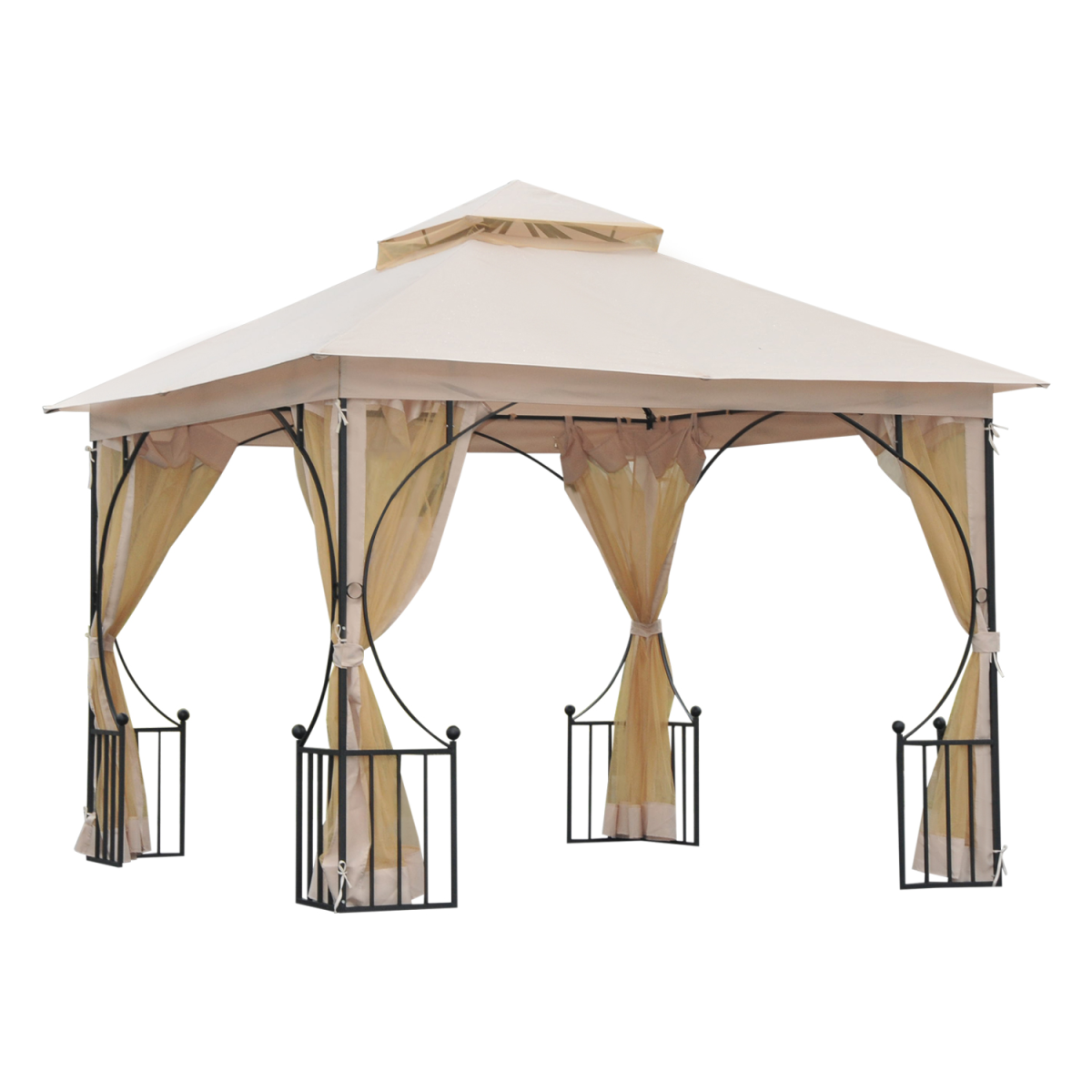 Outsunny Metal Gazebo With Sides Beige 3m x 3m Waterproof Gazebo