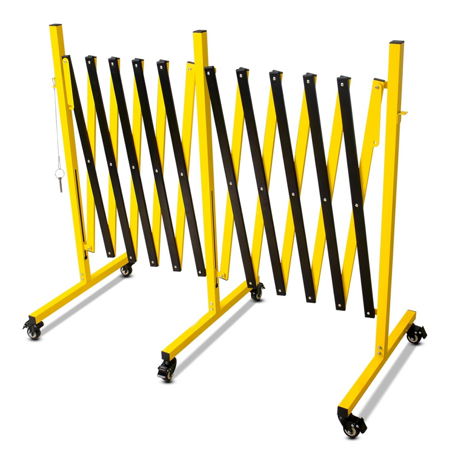 Metal Expandable Barricade, 17 Feet Retractable Fence, Mobile Safety Barrier Gate with Casters