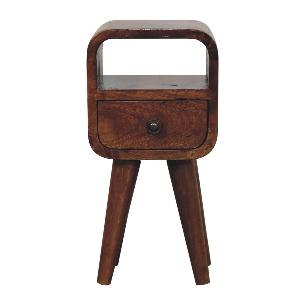 Artisan Furniture Solid Wood Extra Mini Chestnut Curve Open Slot Bedside, Brown, 1 Drawer