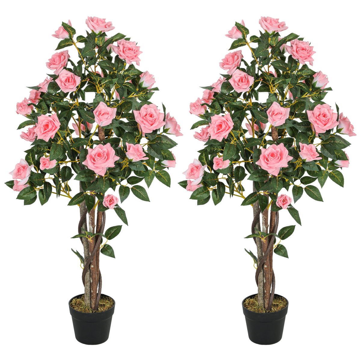 HOMCOM Set of 2 Decorative Artificial Rose Trees in Pot, Pink