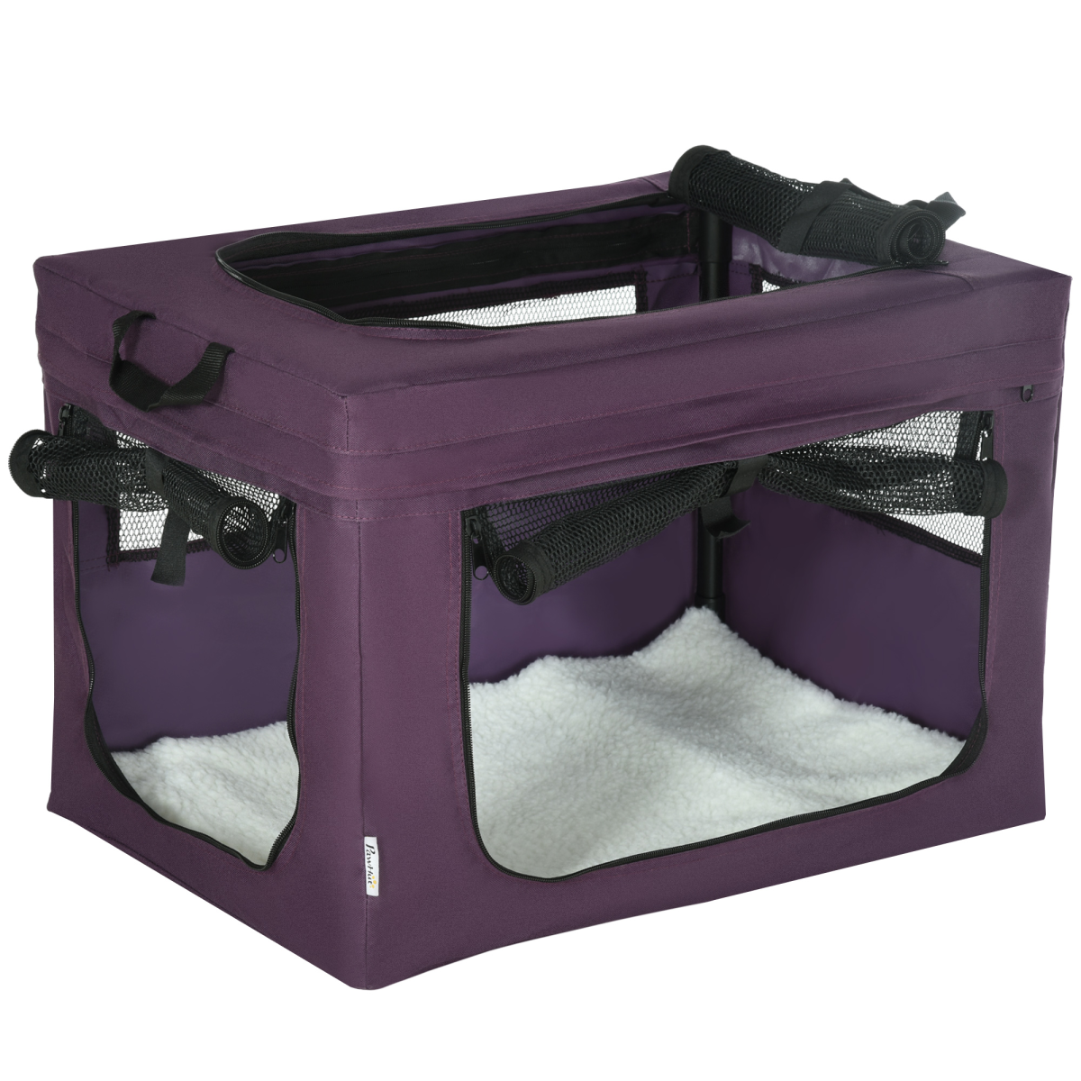 60cm Foldable Pet Carrier Cat Bag with Cushion for Miniature Dogs - Purple