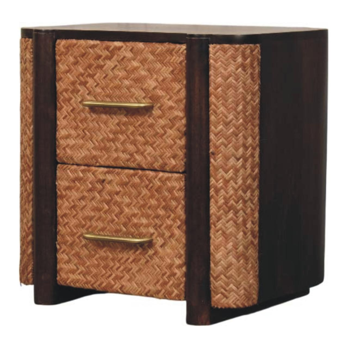 Artisan Furniture Solid Wood Havana Cane Front Drawers, 2 Drawers, Dark Brown