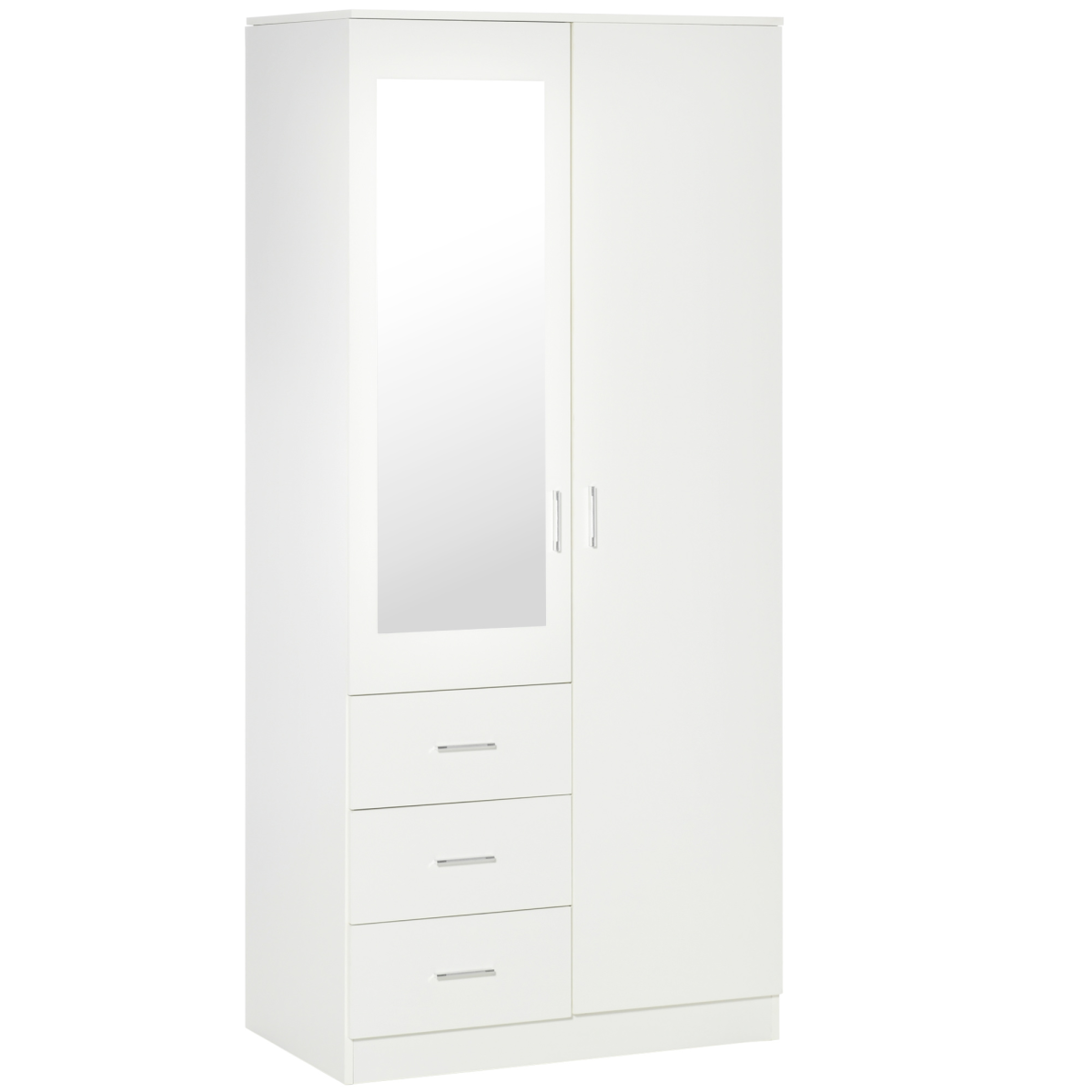 2-Door Wardrobe with Adjustable Shelf and 3 Drawers, 180cm, White