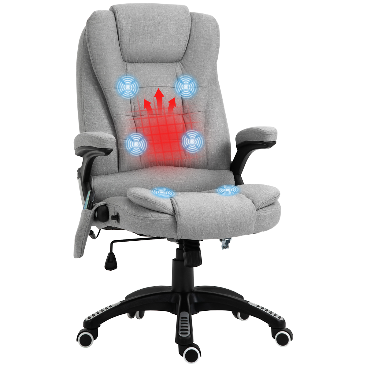 Executive Reclining Chair with Heating Massage Points and Headrest Grey