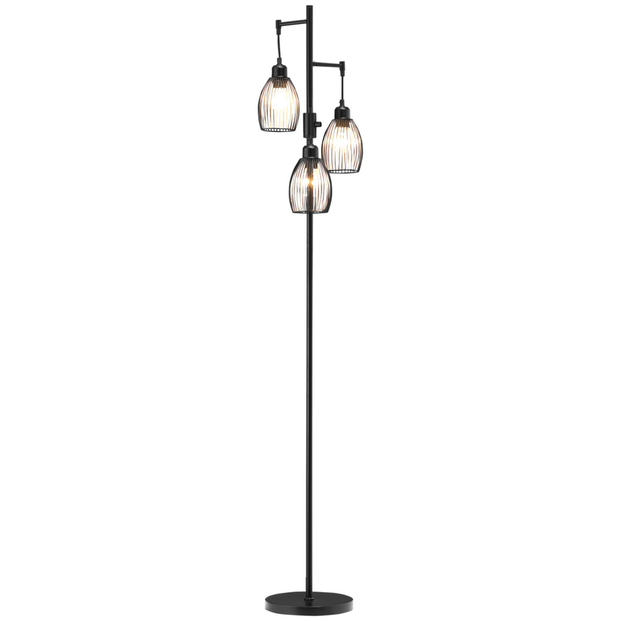 170cm Industrial 3-Light Dimmable Black Floor Lamp