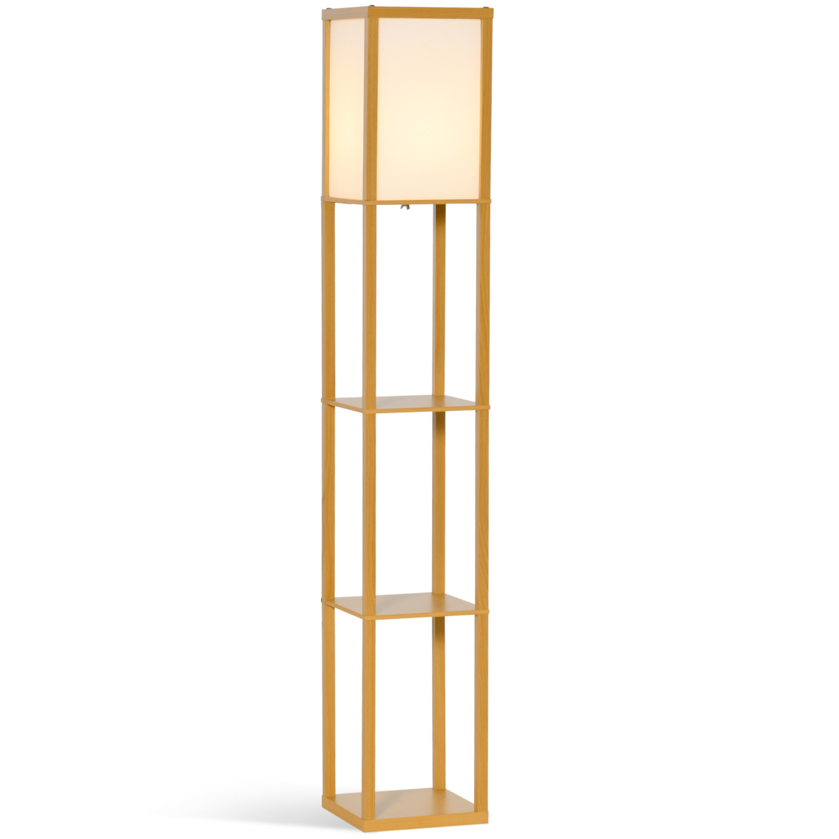 4-Tier Floor Lamp with Storage Shelf, Natural