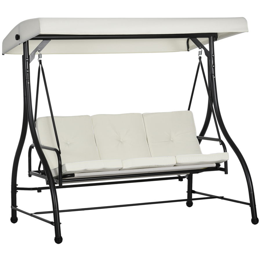 Outsunny 3 Seater Canopy Swing Chair Cream White
