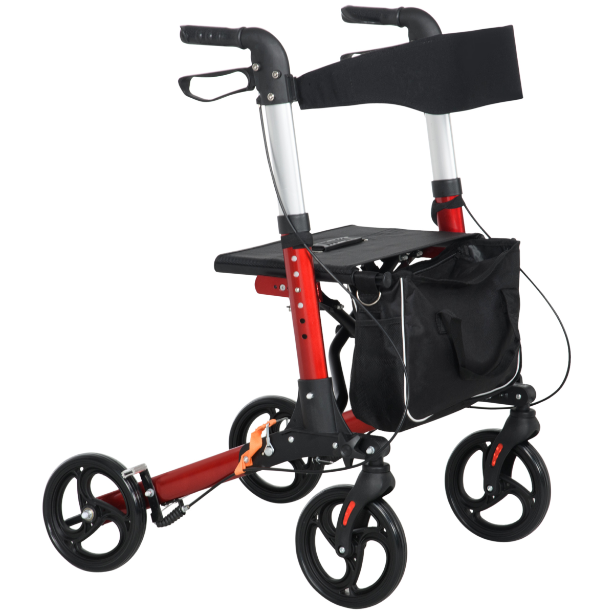 HOMCOM Folding Rollator Walker with Seat, Storage Bag, Adjustable Handle