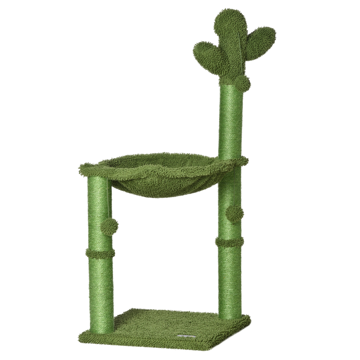 Cactus Cat Tree for Indoor Cats with Scratching Post, Hammock Bed and Toy Ball - Green