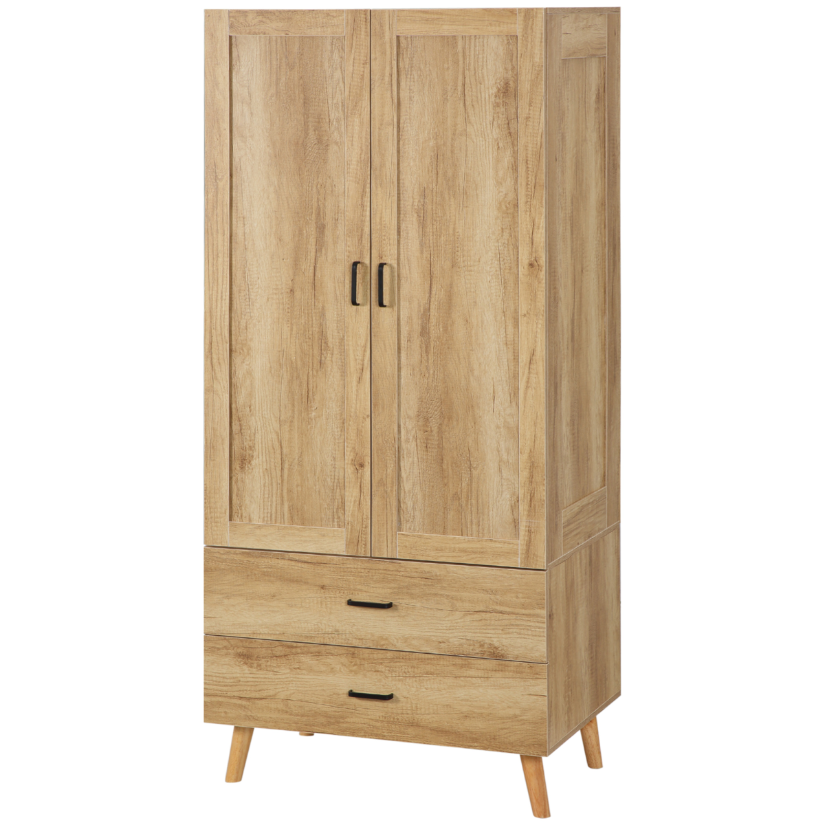 2 Door Wardrobe with 2 Drawers and Hanging Rail for Bedroom