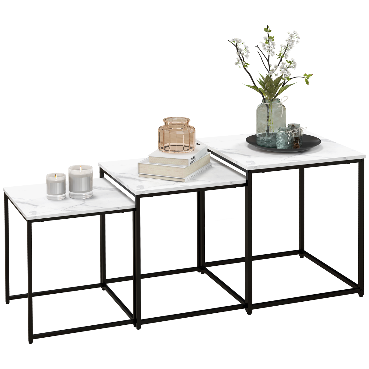 HOMCOM Nesting Coffee Tables Set of 3 White