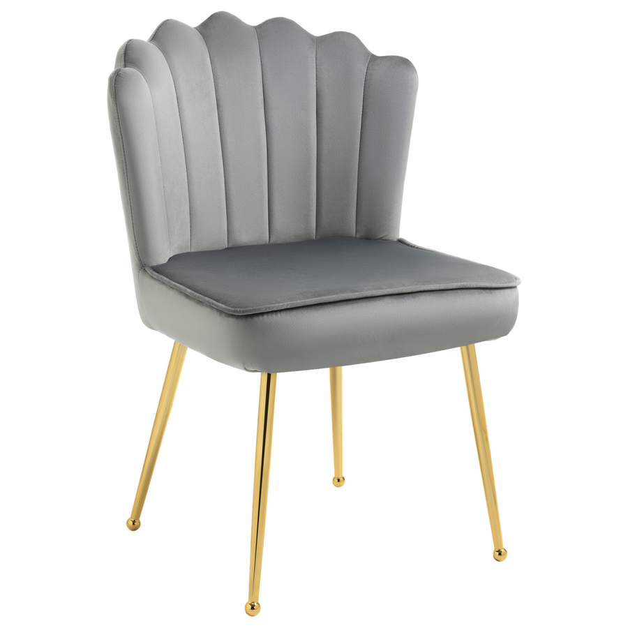 Velvet-Feel Shell Luxe Accent Chair Home Bedroom Lounge Metal Legs Grey
