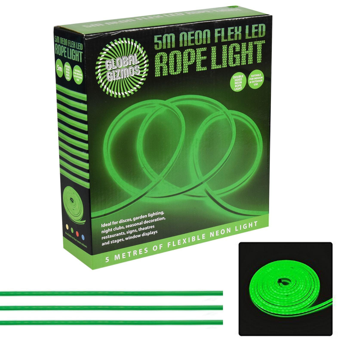 Global Gizmos 5 Metre LED Neon Flex Decorative Rope Light - Green