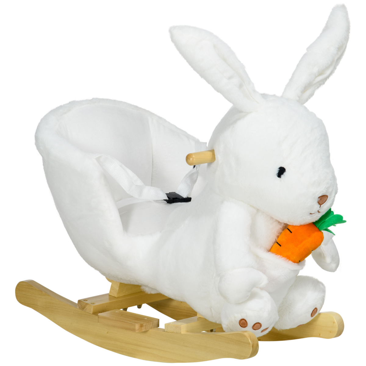 HOMCOM Kids Rabbit-Shaped Rocking Horse with Realistic Sounds and Safety Belt