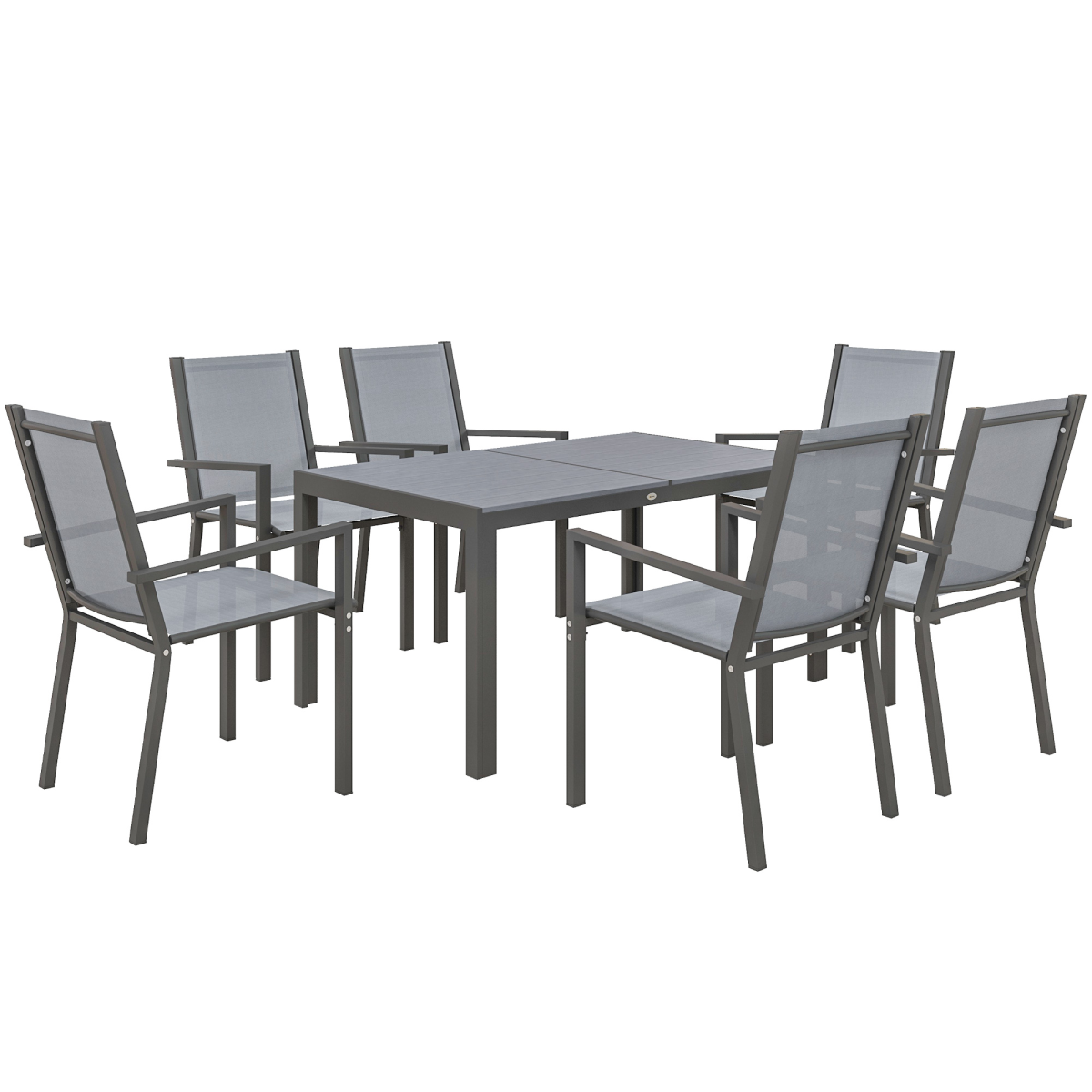 Outsunny 7 PCs Garden Dining Set, Wood-plastic Composite Table & 6 Chairs, Grey