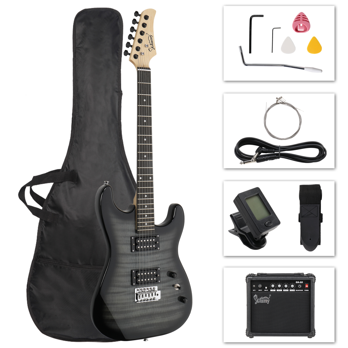 GST Stylish H-H Pickup Tiger Stripe Right-Handed Electric Guitar Kit with 20W Amp, Bag and Strap