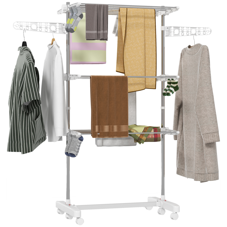 HOMCOM 3 Layer Folding Cloth Hanger Stand Towel Hanging Dryer Rack Airer