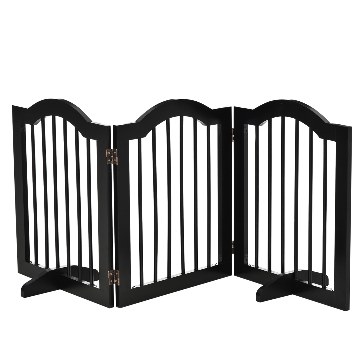 3 Panels Dog Gate with Support Feet, Freestanding Wood, Black