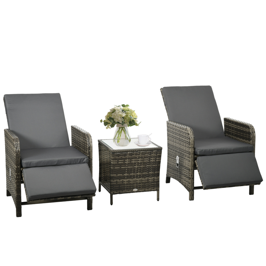 Outsunny 3 Piece Rattan Bistro Set Mix-Grey