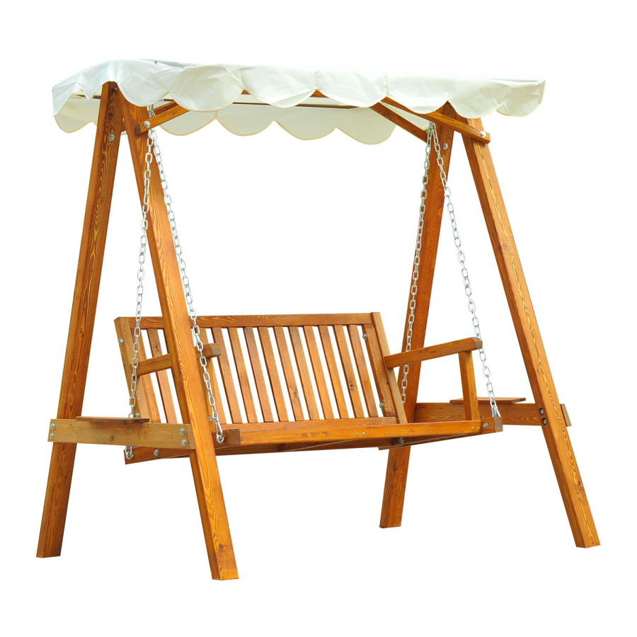 2-Seater Wood Garden Swing Chair Lounger - Cream