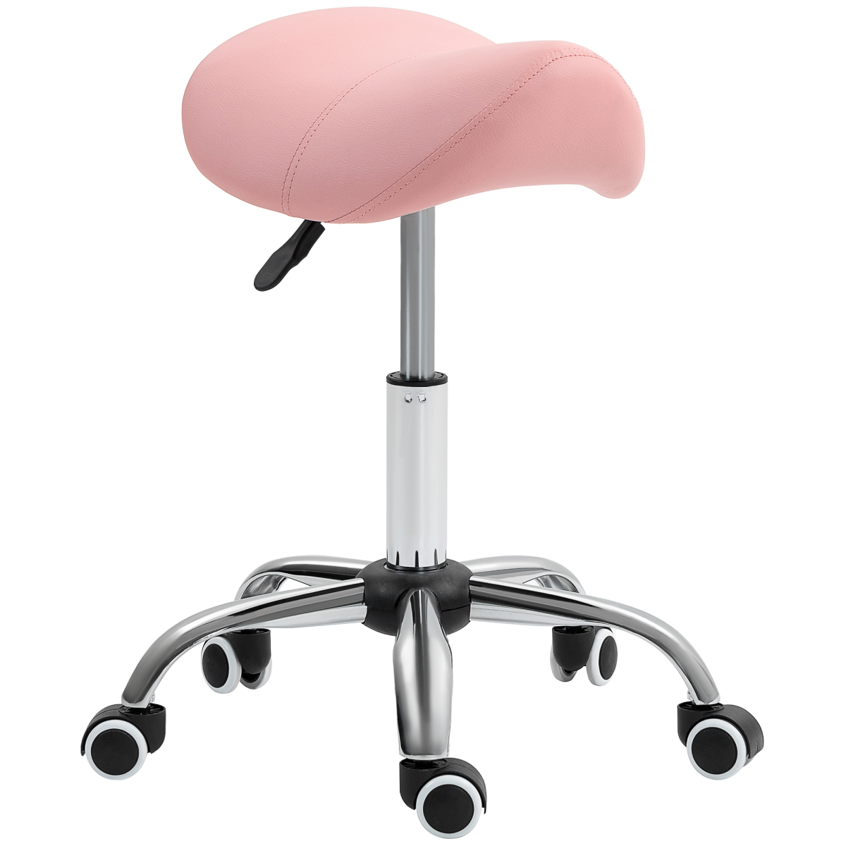 HOMCOM PU Leather Saddle Stool Pink Adjustable Height