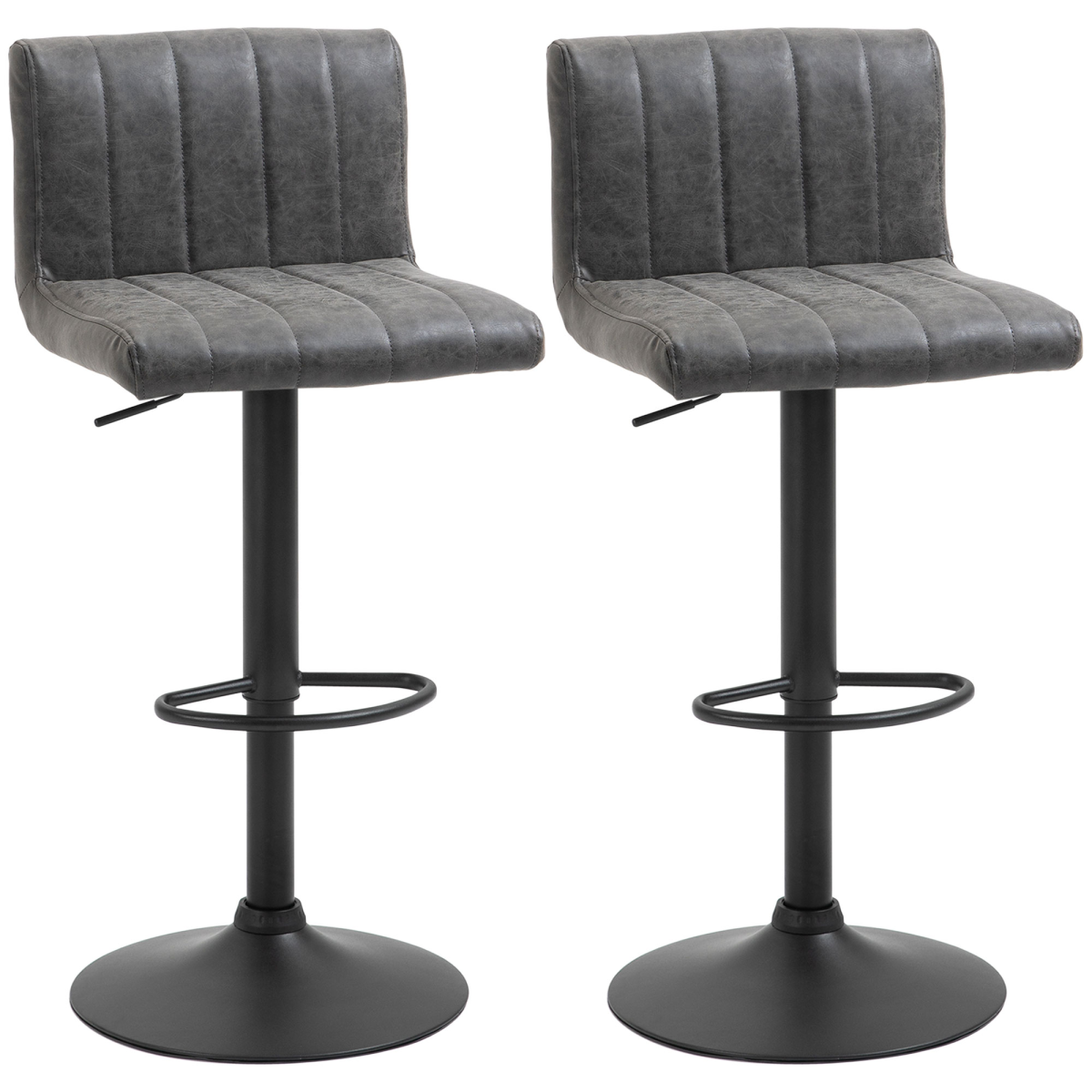 HOMCOM Set of 2 Adjustable Height Bar Stools with Footrest, Grey