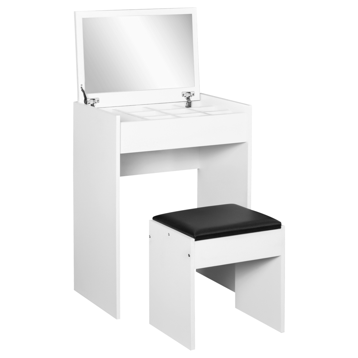 Dressing Table Set with Padded Stool and Flip-up Mirror - White