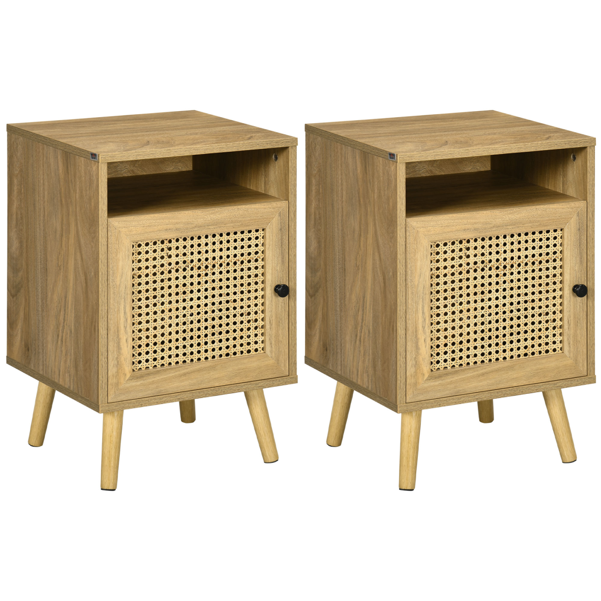 HOMCOM Nightstand Rattan Bedside Table with Cabinet and Shelf