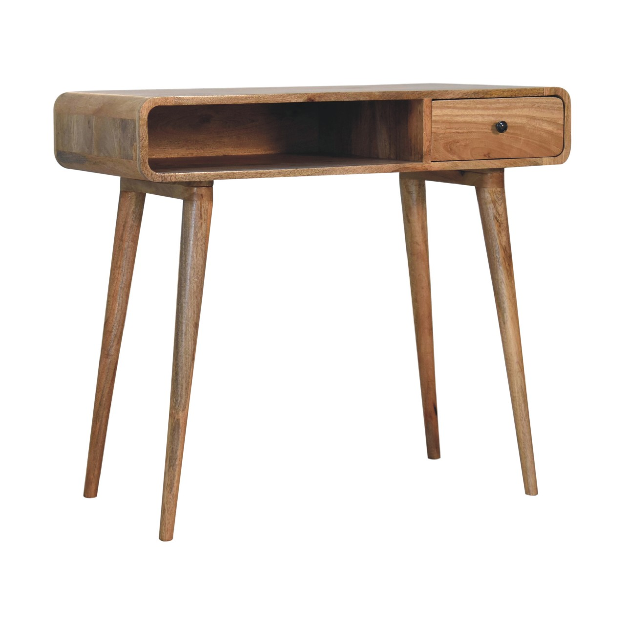 Artisan Furniture Solid Wood Curved Writing Desk, 1 Drawer, 1 Shelf, Brown