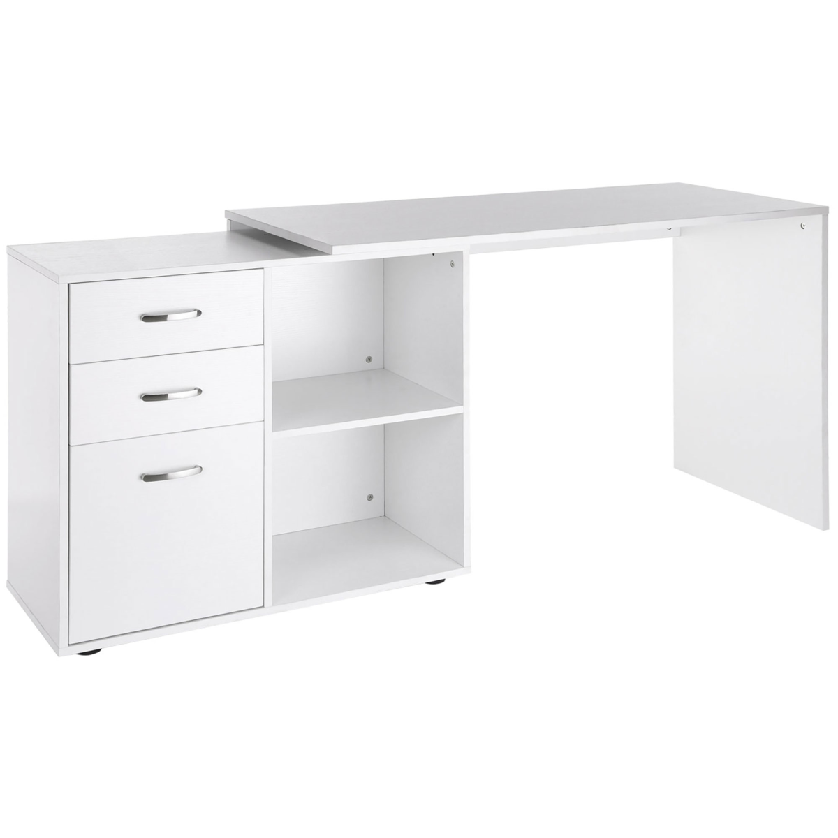 Home Office L Shape Computer Desk Workstation Drawer Shelf File Cabinet White