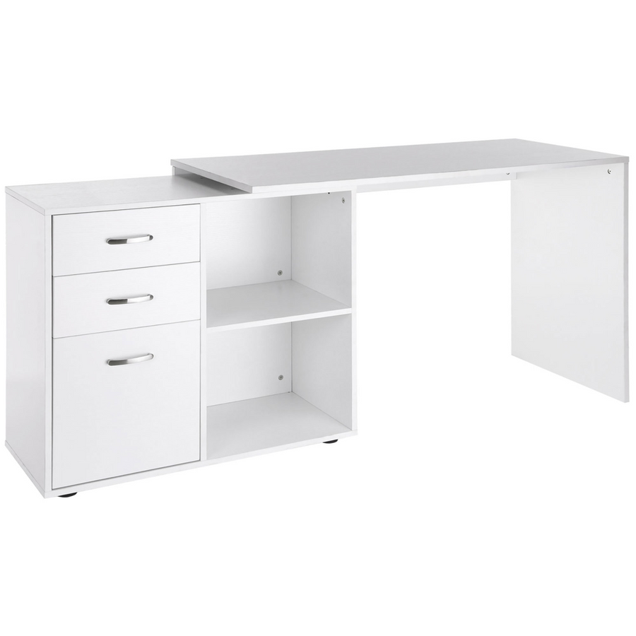 Home Office L Shape Computer Desk Workstation Drawer Shelf File Cabinet White