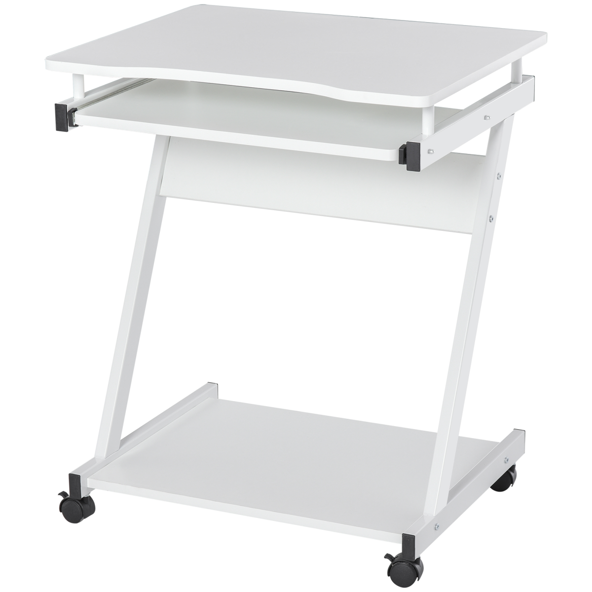 Computer Desk with 4 Moving Wheels and Sliding Keyboard Tray - White