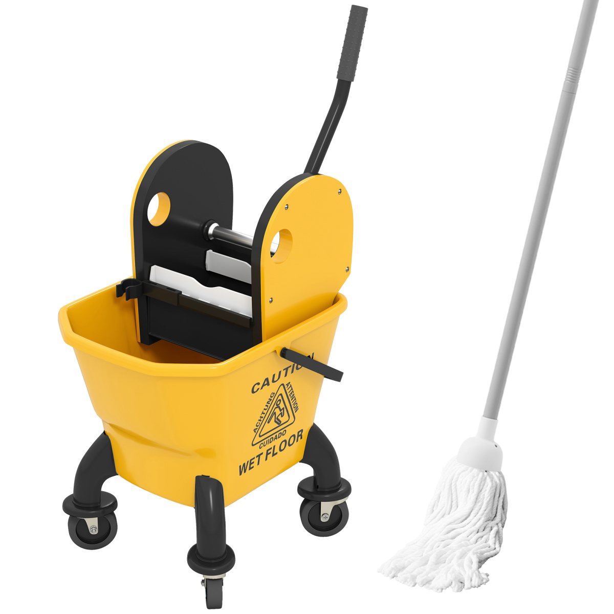 HOMCOM Mop Bucket with Wringer on Wheels, 26 Litre, Yellow
