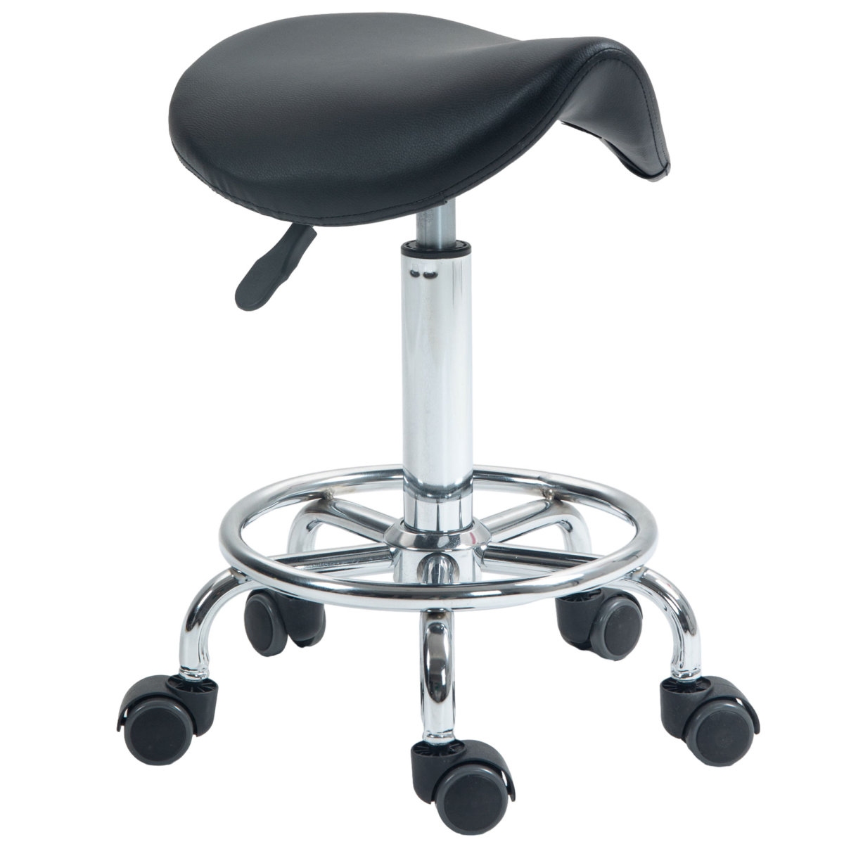 HOMCOM Saddle Chair Rolling Salon Stool for Massage Spa Clinic Beauty, Black