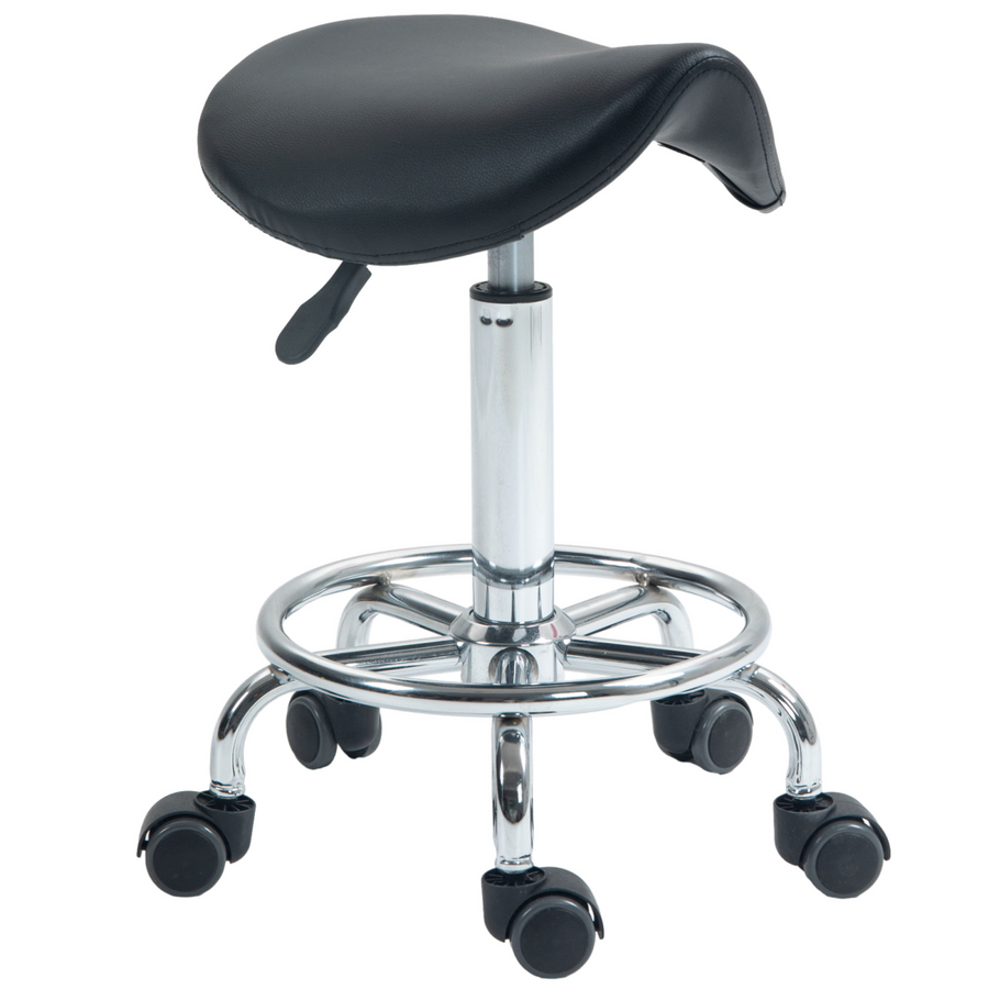 HOMCOM Saddle Chair Rolling Salon Stool for Massage Spa Clinic Beauty, Black