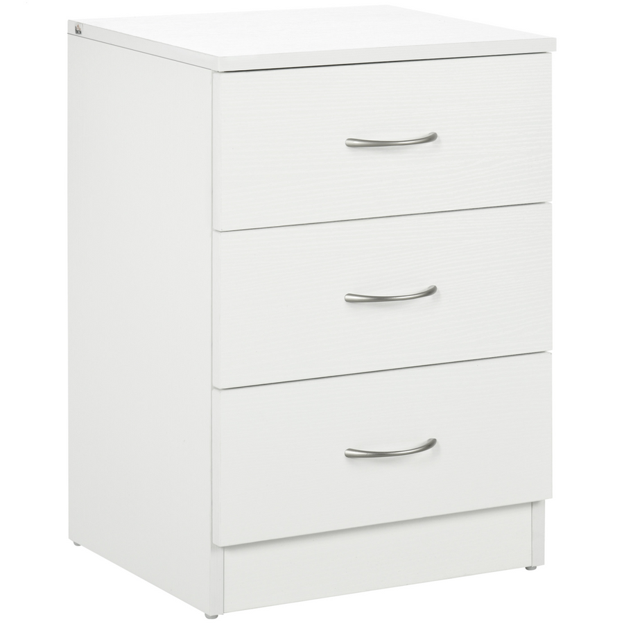 HOMCOM Modern 3 Drawer Side Cabinet Wooden Bedside Table White