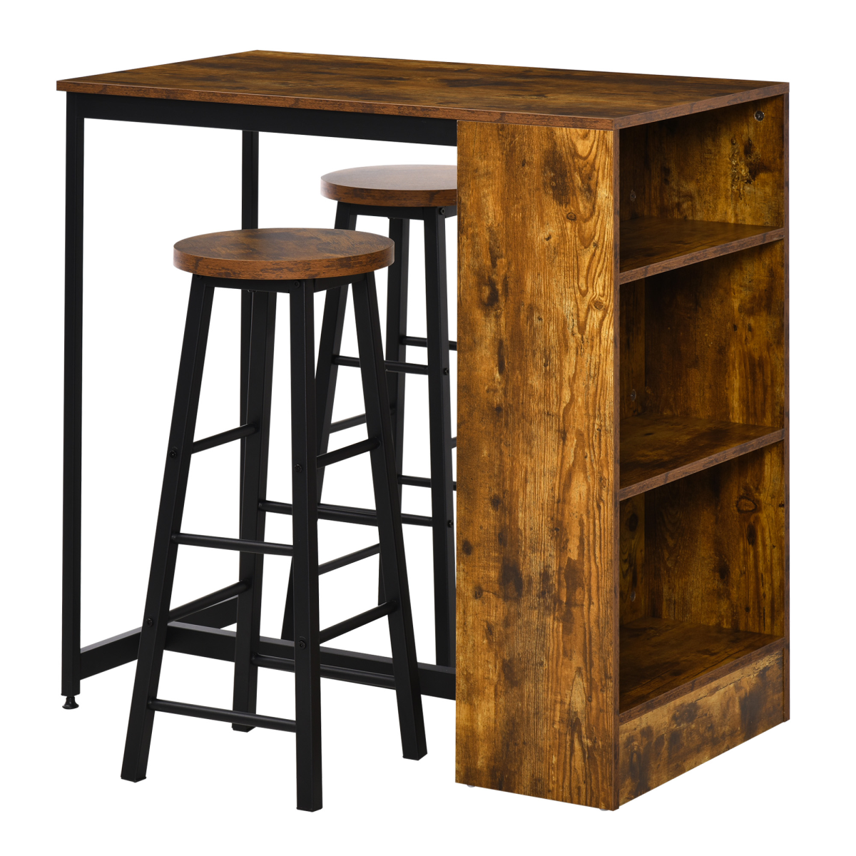 HOMCOM 3-Piece Bar Table Set with 2 Stools and Storage Shelf