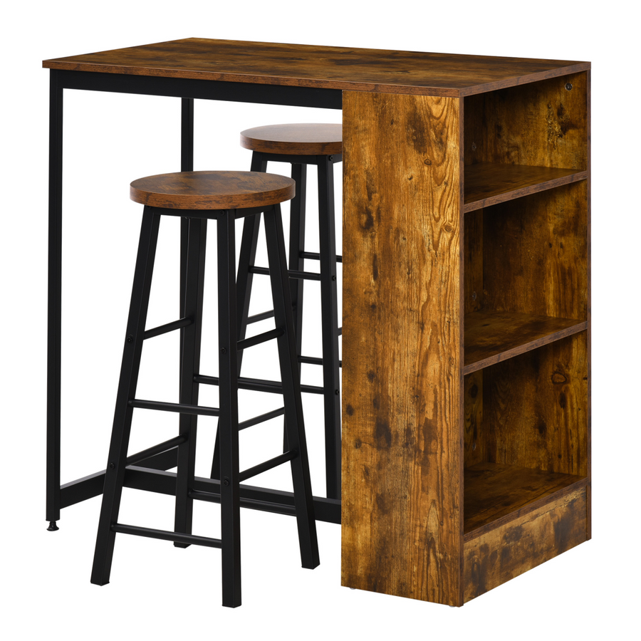 HOMCOM 3-Piece Bar Table Set with 2 Stools and Storage Shelf